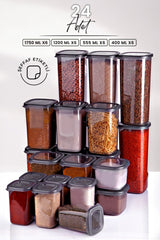 24 lü Etiketli Modernity Kare Erzak Saklama Kabı Seti (1750ml X6 - 1200ml X6 - 555ml X6 - 400 X6 )